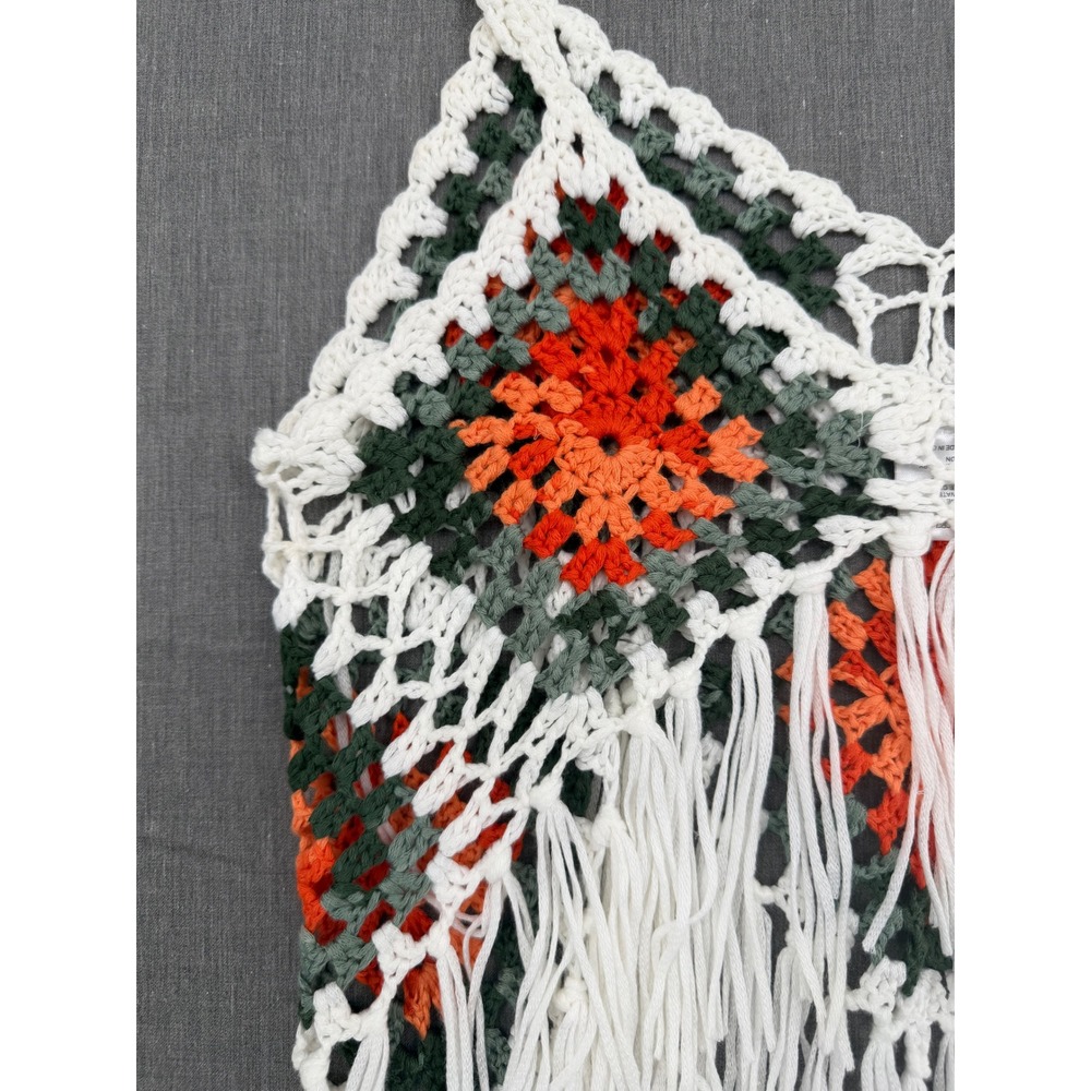 Vivid Womens Small‎ Crochet Granny Square Fringe Crop Top Orange Green Boho - Picture 5 of 8